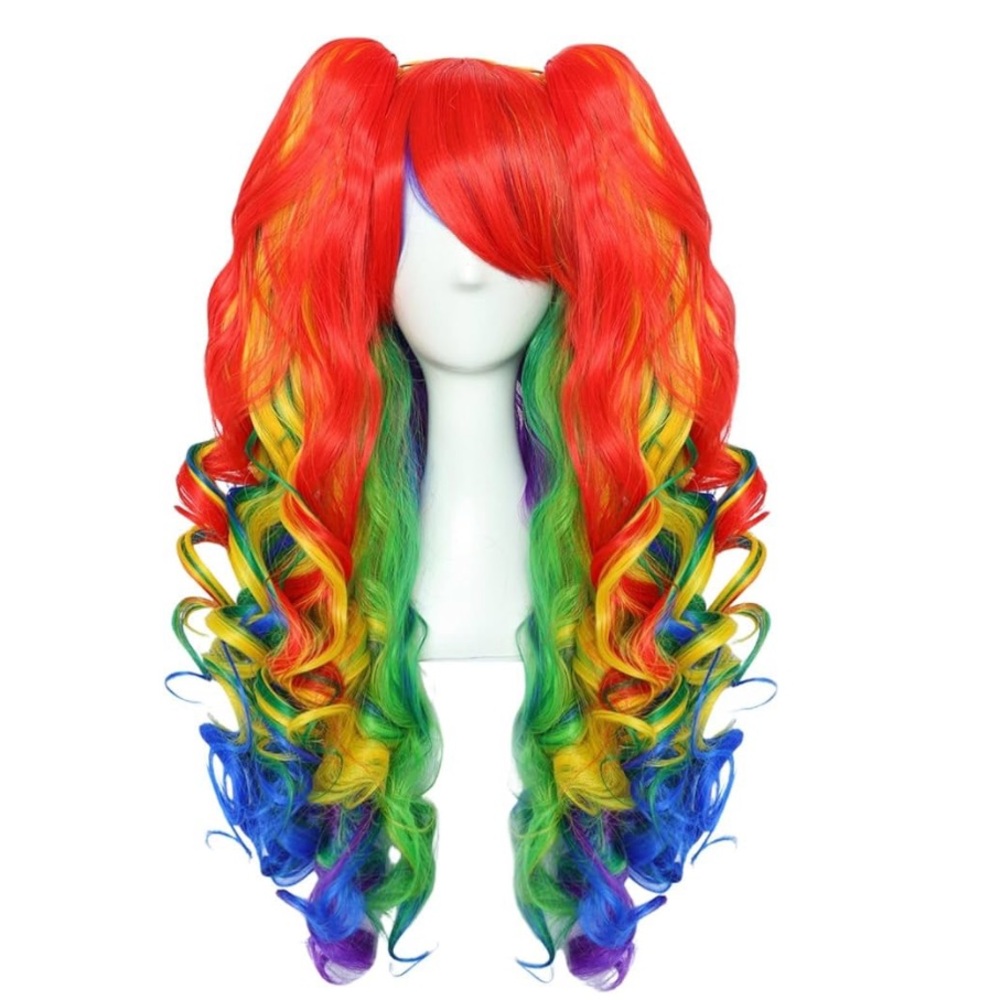 Long Curly Rainbow Wig with Detachable Claw Clip Ponytails - Picture 4 of 4